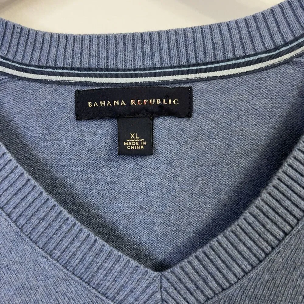 Banana Republic Cotton Cashmere Sweater Light Blue V Neck Men's Size Large